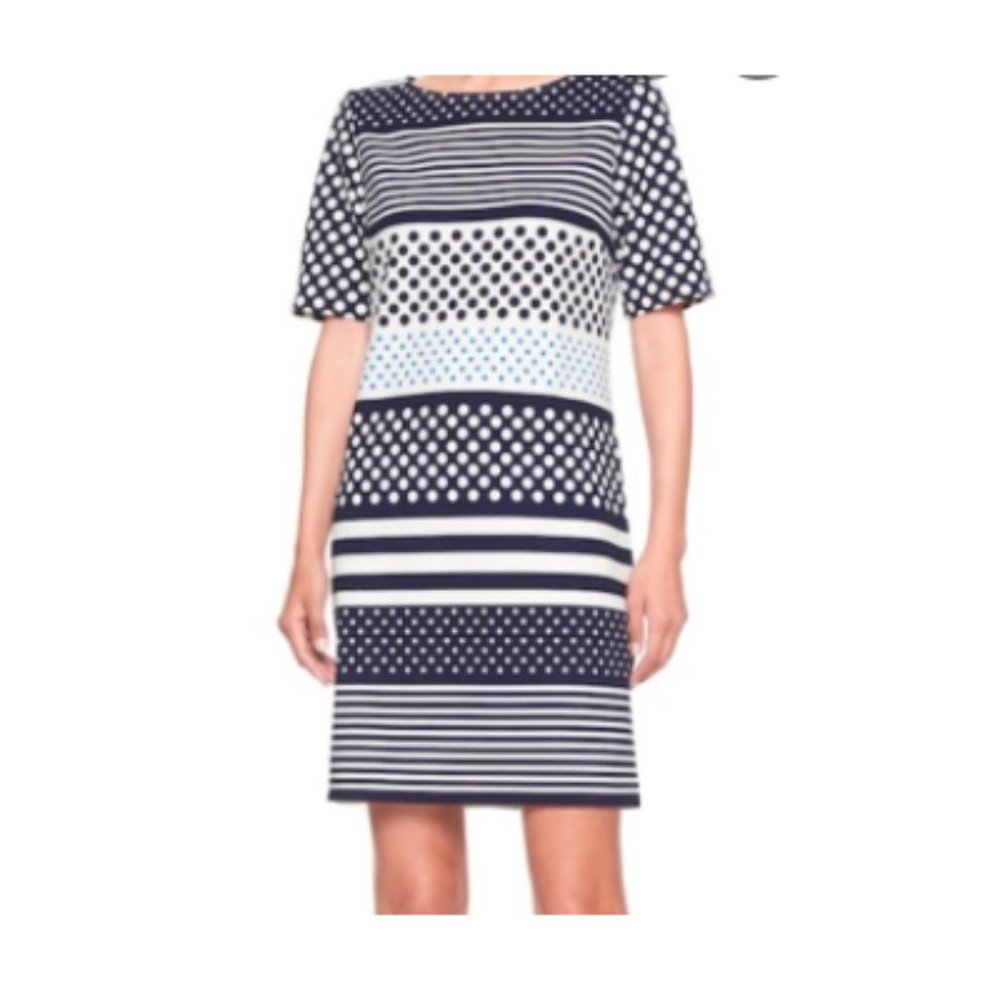 Banana Republic Stripe and Dot Shift Dress - Navy XS